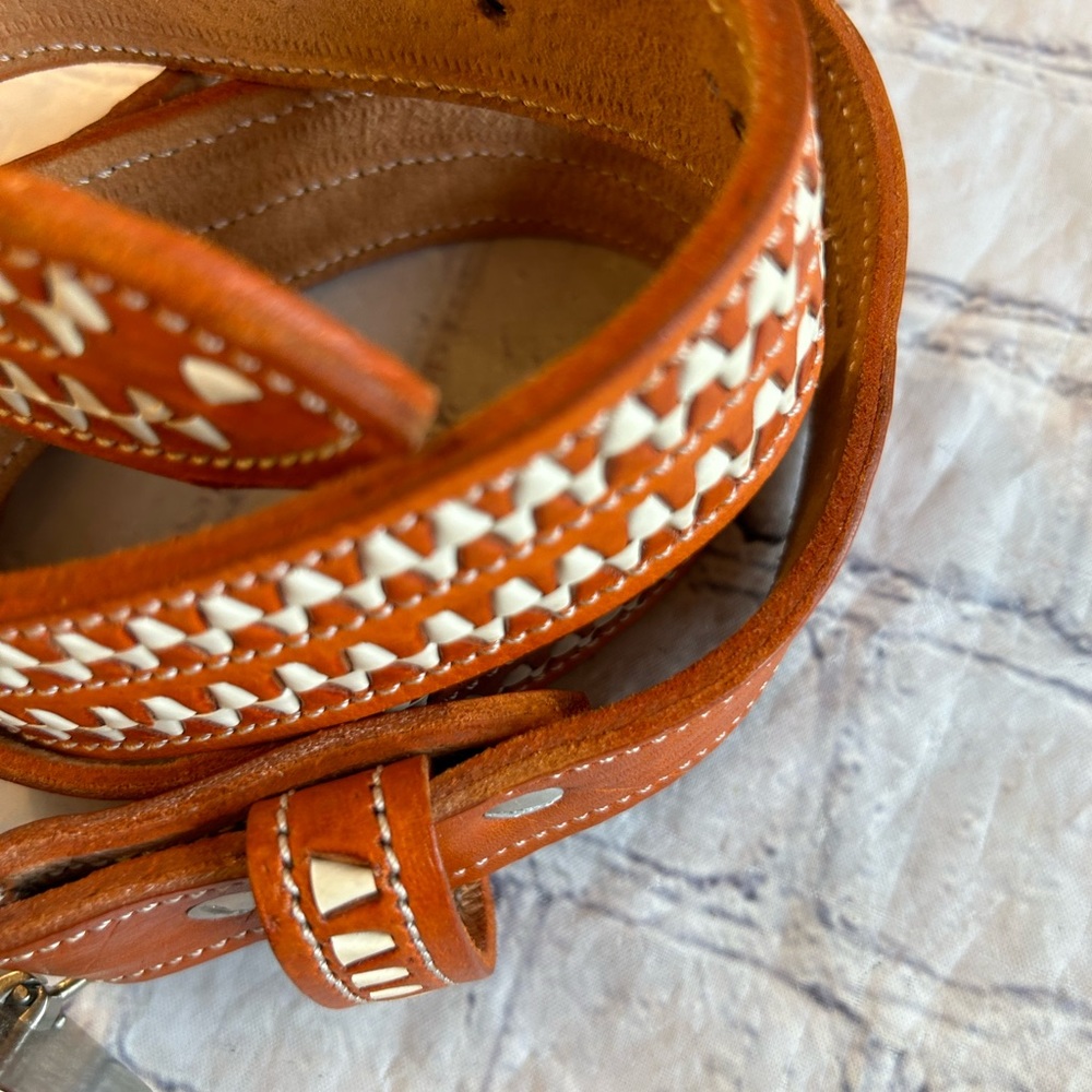 Brown and White Patterned Men's Belt - Picture 9 of 15